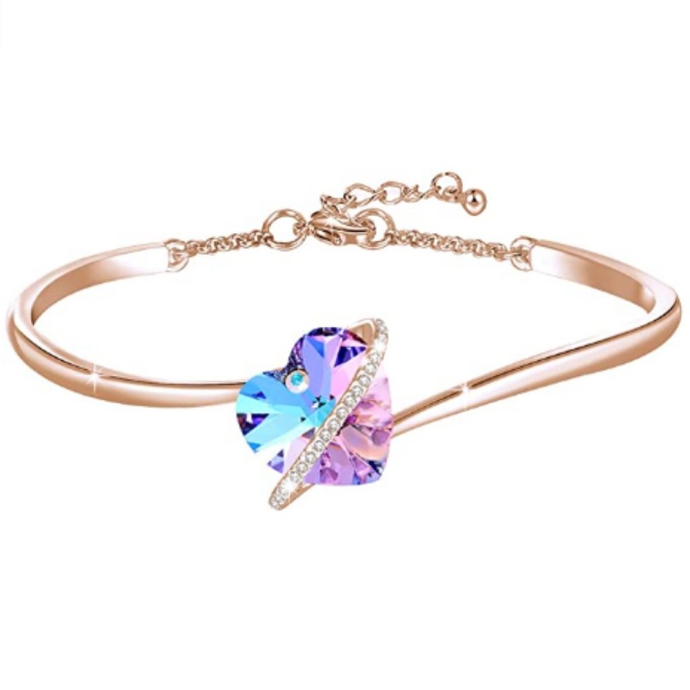 Attractive Purple Crystals Heart Bracelet